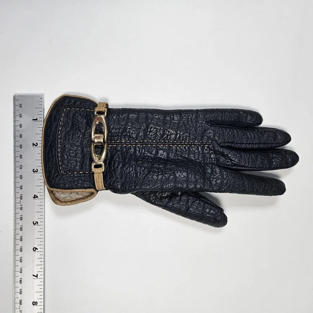Aris Snuggler Blue Driving Gloves Womens  Vtg‎ Vinyl Backed Sherpa Lined Vintage